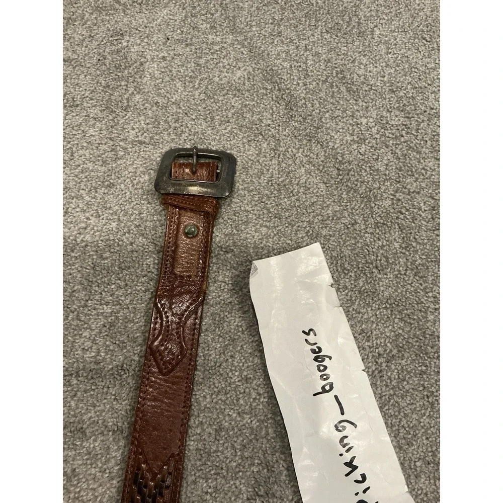 Vintage Woven Leather Belt Brown, with Brass, Unbranded, Size 40, Made in Mexico
